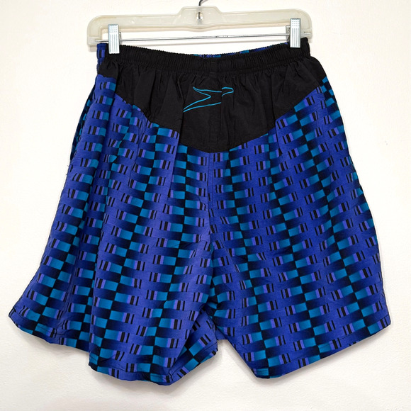 Speedo Men’s M Retro Blue Black Geometric Swim Trunks NWT - Picture 2 of 5